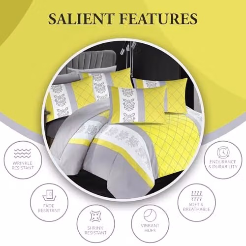 Lazzaro Double Duvet Cover and Pillowcase Set, Yellow Brushed Microfibre, W/D/H: 200 x 200 cm – 3