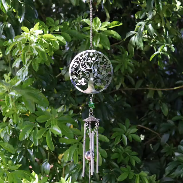 Betley Butterfly Silver Stainless Steel Hanging Wind Chime with Leaves and Butterflies