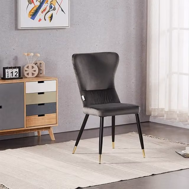 Life Interiors New York LUX Velvet Dining Chairs Set of 4, Dark Grey