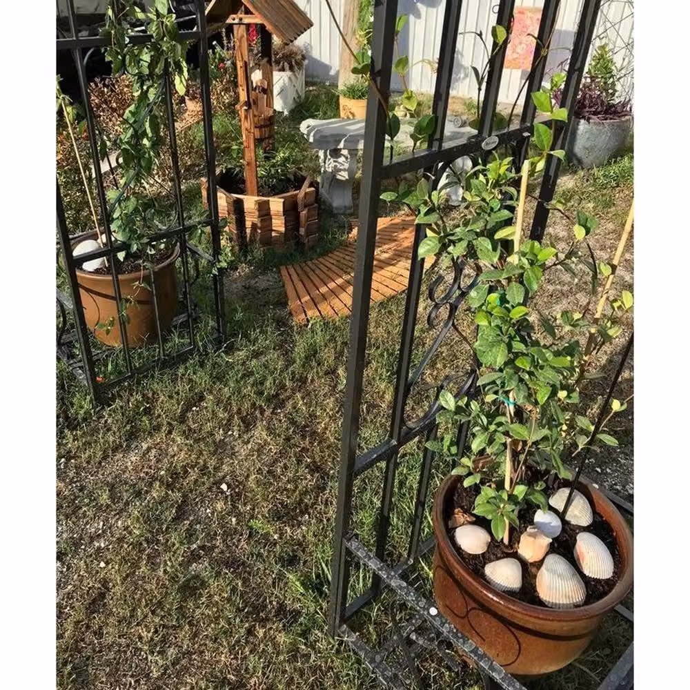 NESTLUNE Black Metal Garden Patio Arch with Planters and Trellis Rose Arbour – 4
