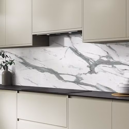 Wilsonart White Marble Look Aluminium Kitchen Splashback Panel, Glossy Finish, W: 300 cm, H: 75 cm, D: 0.4 cm