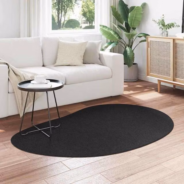 Berkfield Home Elegant Oval Area Rug in Black, Polyester Non-Slip, W: 120 cm, D: 170 cm – 1