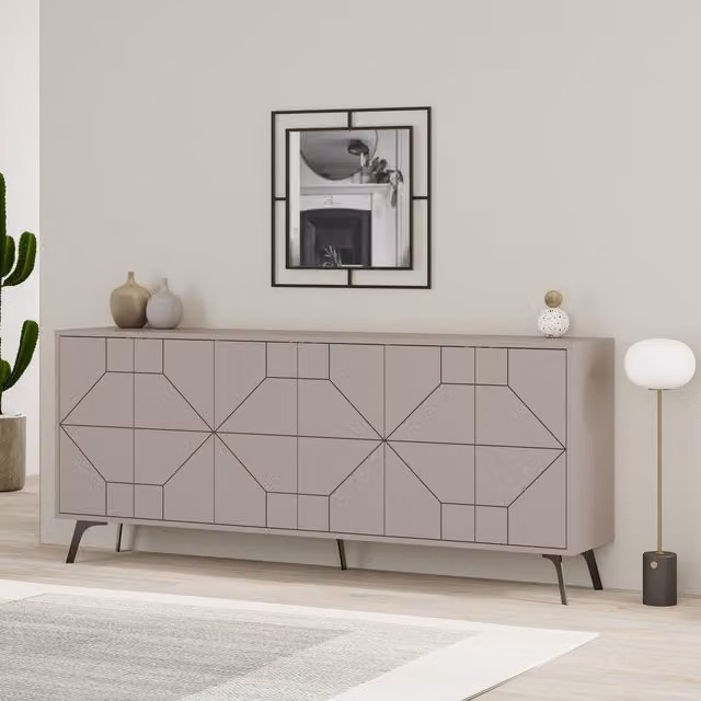 Decortie Dune 6-Door Push-to-Open Sideboard with Metal Legs in Grey W/D/H: 184 x 35 x 78 cm – 1