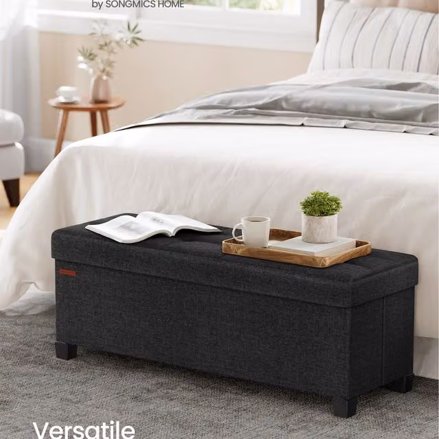 SONGMICS Elegant Storage Ottoman Bench in Black