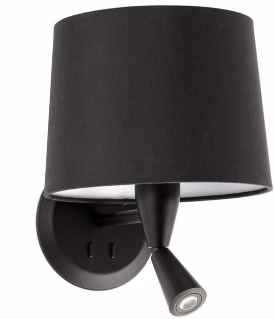 Faro Conga Adjustable Mid-Century Metal Wall Reading Light in Black with E27 Fitting