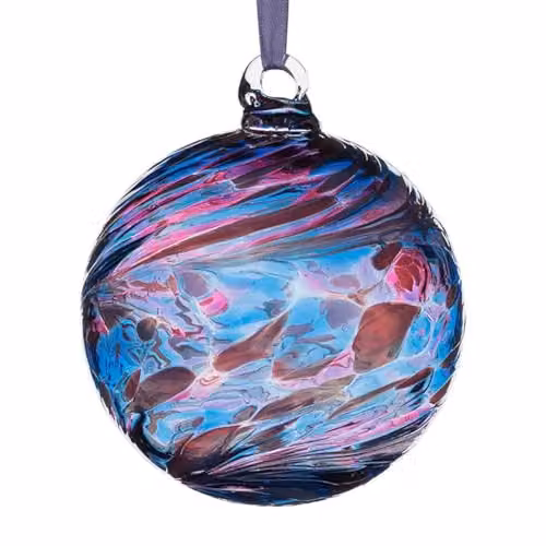 Sienna Glass Blue and Pink Friendship Ball Hanging Glass Ornament, 8 cm