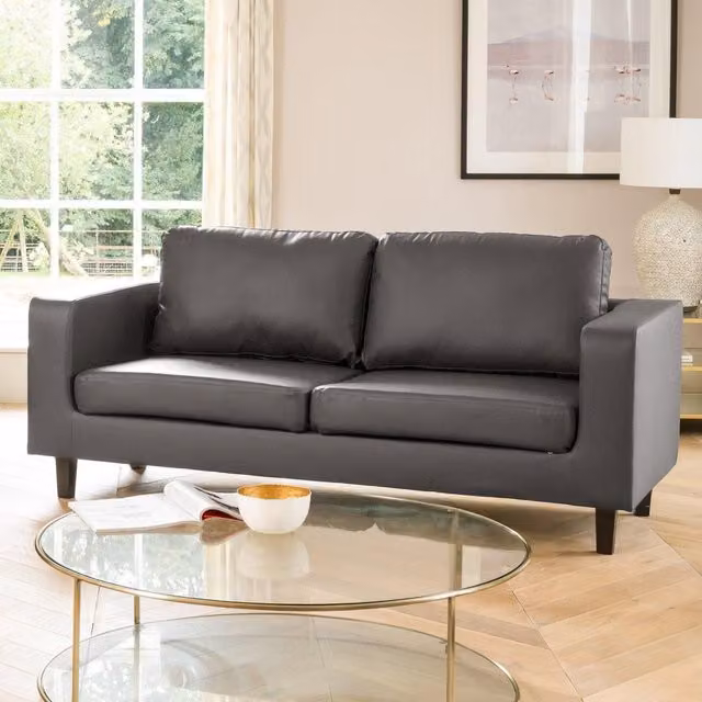 Artemis Home Monmouth 3 Seat Sofa in Grey with Synthetic Leather Upholstery and Solid Wood Frame