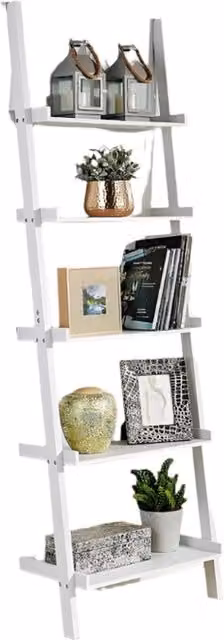 Modcraft 5 Tier White Ladder Bookcase with Open Back Design, W/D/H: 56.0 x 32.5 x 191.0 cm