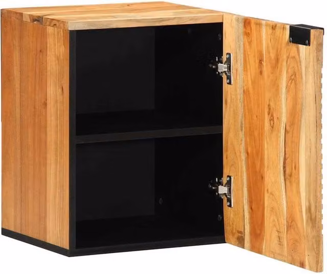 Berkfield Home Brown Acacia Wood Hanging Bathroom Cabinet with Hinged Doors, W: 38 cm, D: 33.5 cm, H: 48 cm