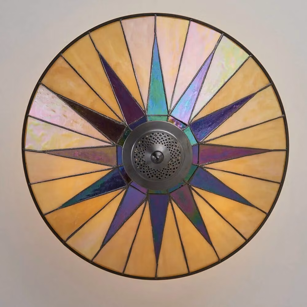 Loops Tiffany Glass Hanging Ceiling Pendant Light in Dark Bronze with 3 Clear Glass Shades – 3
