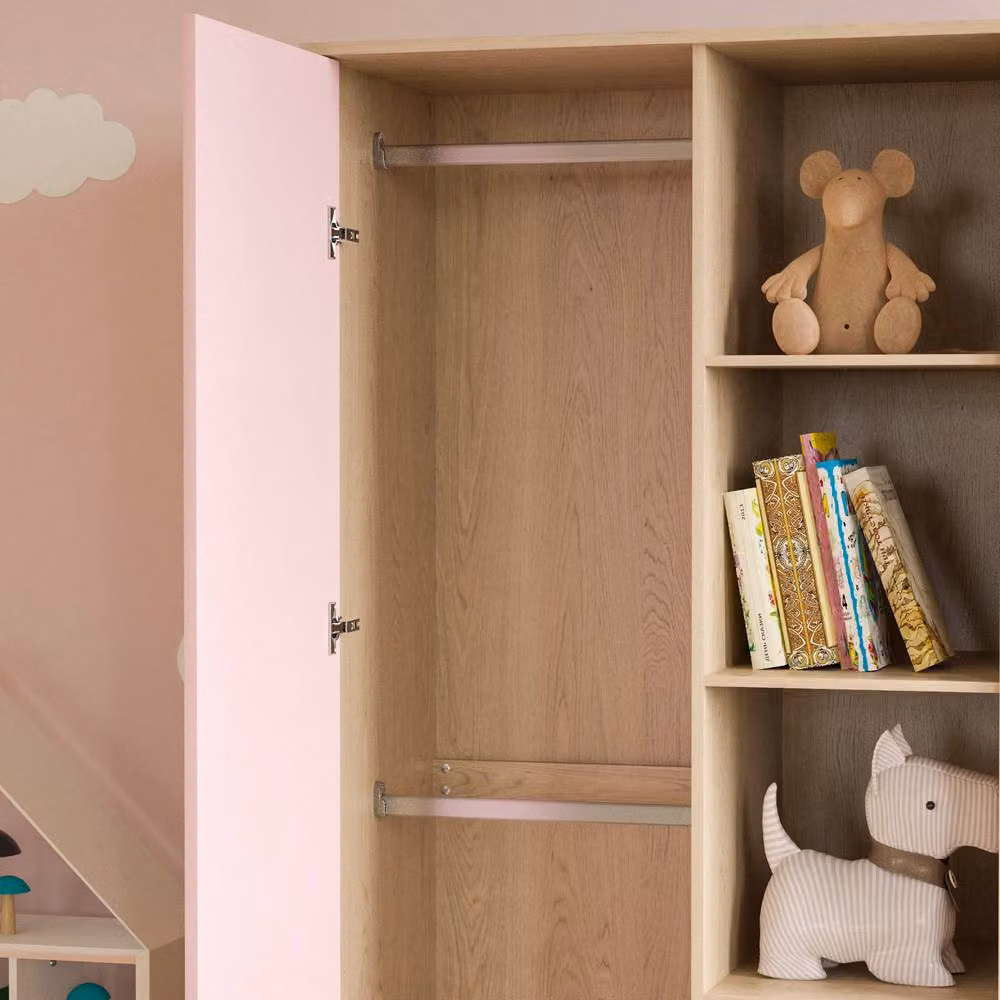 HD Designs Neptune 1 Door Pink Wardrobe with Internal Shelves and Hanging Rod for Childrens Bedrooms – 3