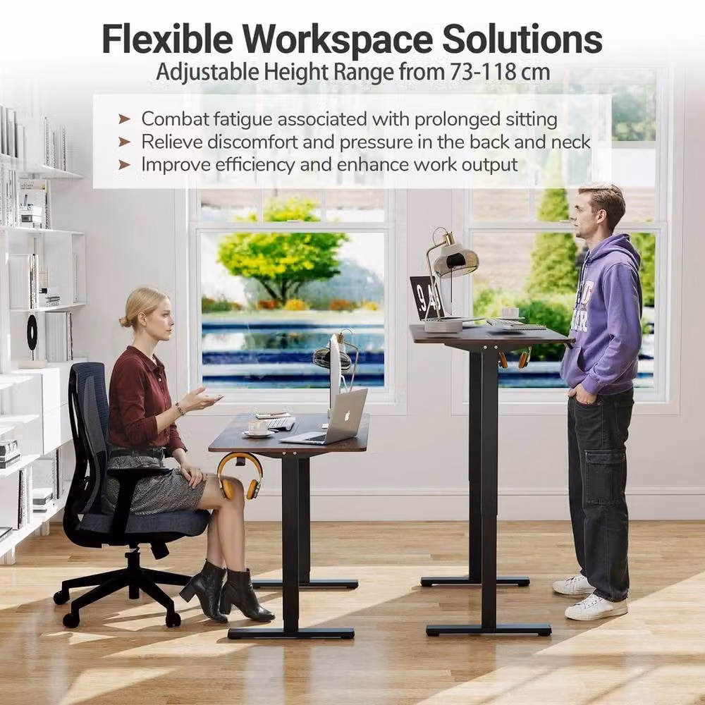 VOGREX Brown Electric Height Adjustable Standing Desk, W/D/H: 120 x 60 x 73-118 cm – 4