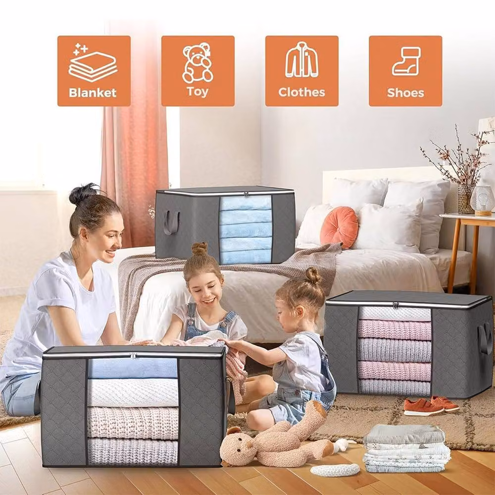 Ventryn 6 Pack 90L Zipped Storage Bags for Clothes and Bedding in Grey – 5