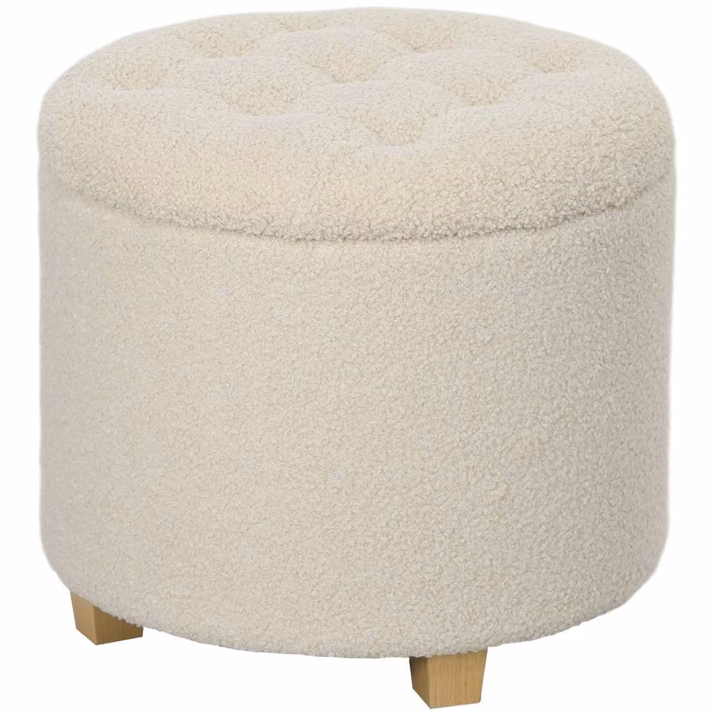 Wyld Haus Fimi Round Bouclé Storage Ottoman in Cream White, W/D/H: 45 x 45 x 41 cm – 2