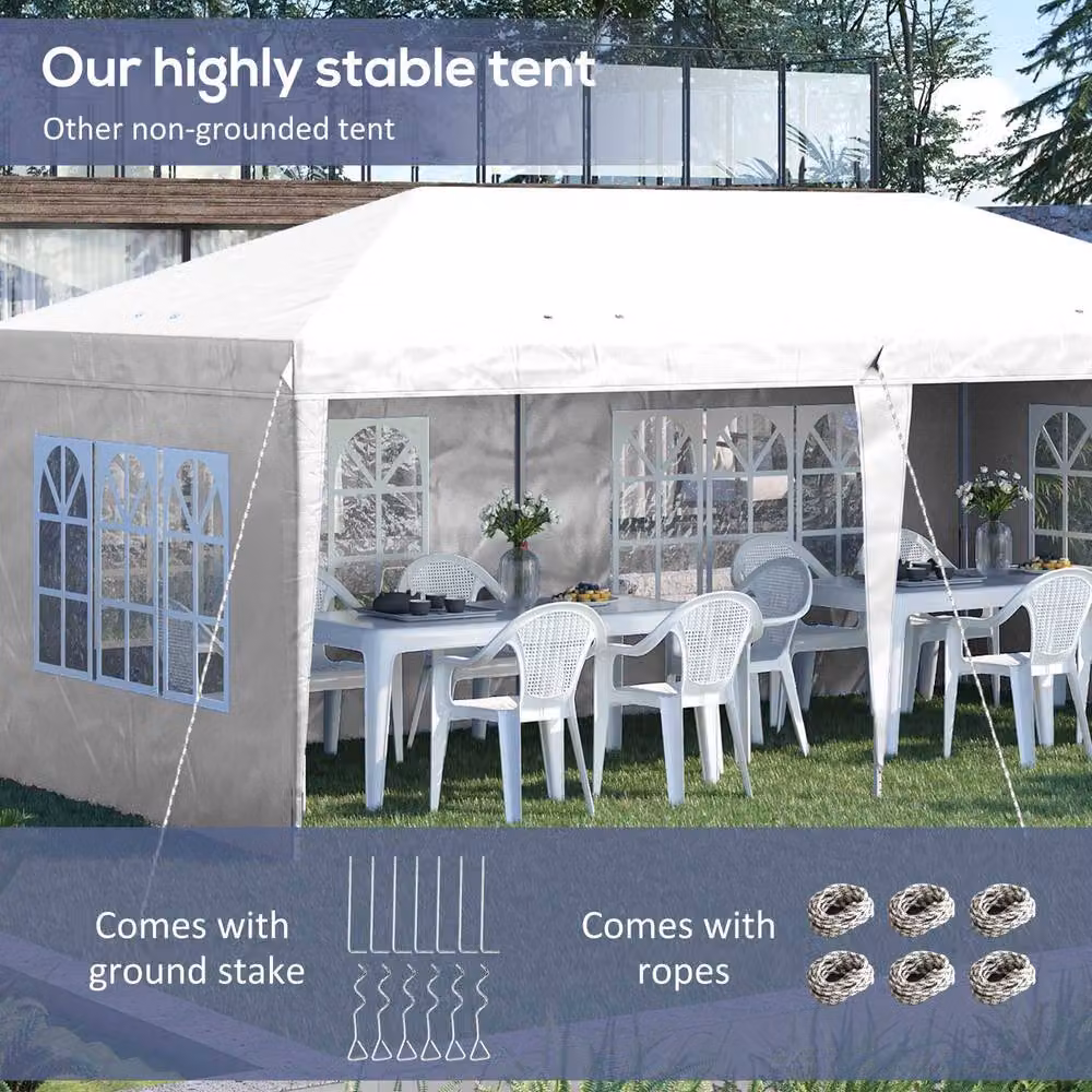 Outsunny White Pop Up Gazebo Party Tent with Steel Frame, W: 300 cm, D: 295 cm, H: 270 cm – 4