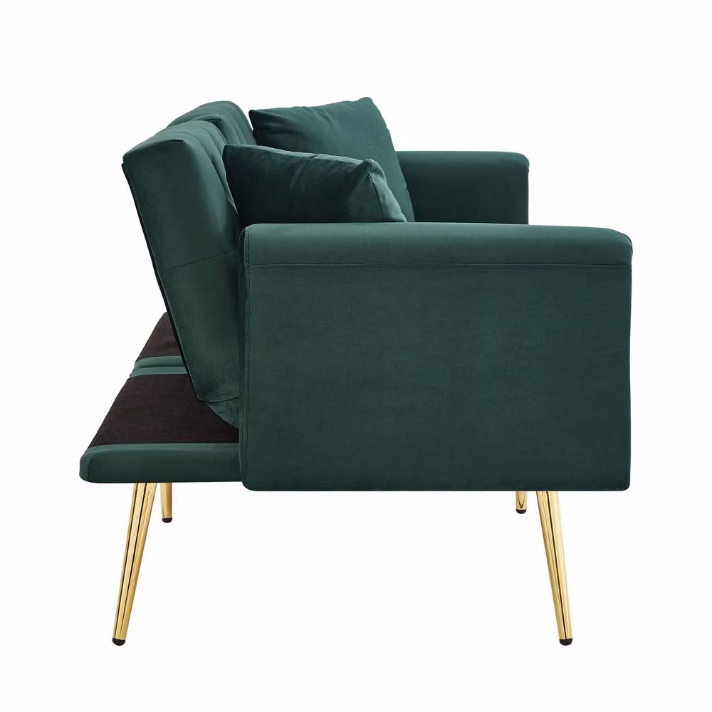 ModernLuxe Green Velvet 2-Seater Convertible Sofa Bed with Cup Holders and Metal Frame, W/D/H: 174 x 76 x 71.5 cm – 8