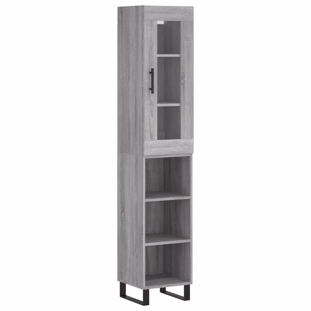 Berkfield Home Grey Sonoma Highboard with Glass Doors and Internal Shelves, W/D/H: 34.5 x 34 x 180 cm – 2