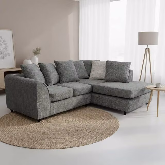 Abakus Direct Jumbo Chenille L-Shaped Corner Sofa with Chaise Extension, Grey, Right Hand Facing, W/D/H: 212 x 164 x 80 cm