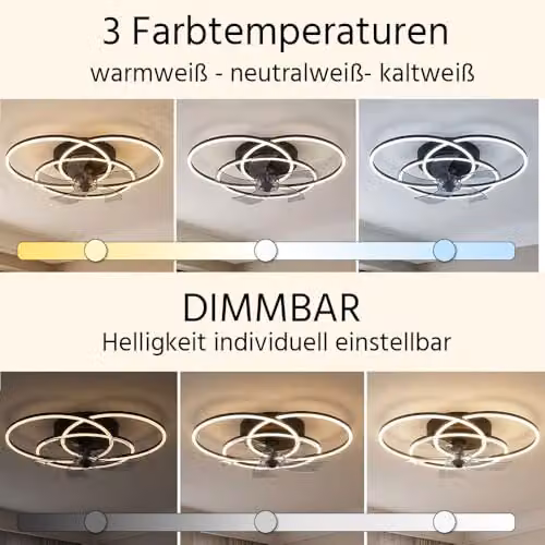 Globo Lighting Black LED Ceiling Fan with Remote Control, Dimmable Timer and CCT, Diameter: 58 cm – 3