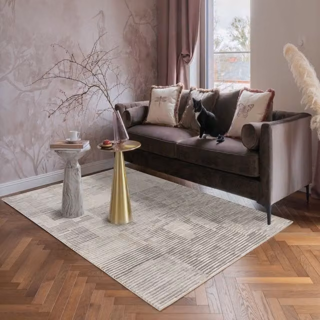 Desire Rugs Mayfair Modern Matrix Design Area Rug in Grey and Beige, W: 160 cm, D: 230 cm – 1