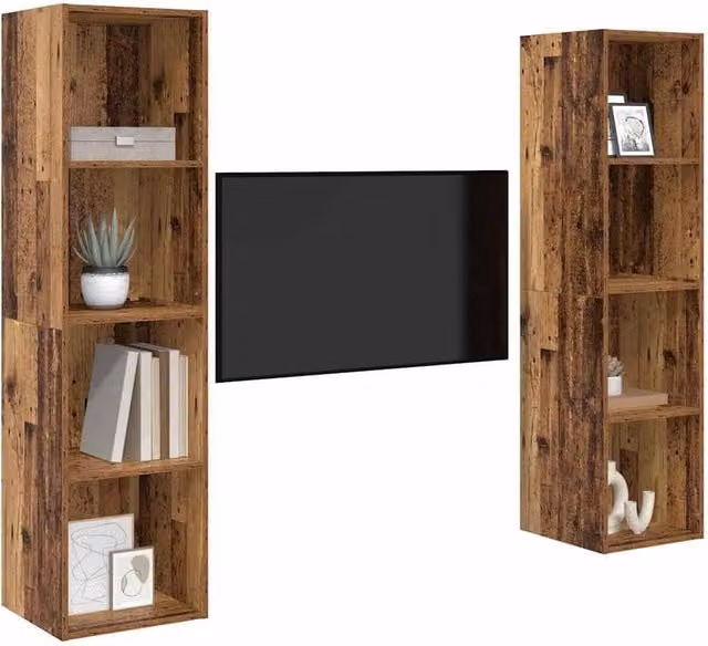 Berkfield Home 2-Piece Brown TV Cabinet Set in Engineered Wood, W/D/H: 37 x 37 x 142.5 cm – 1