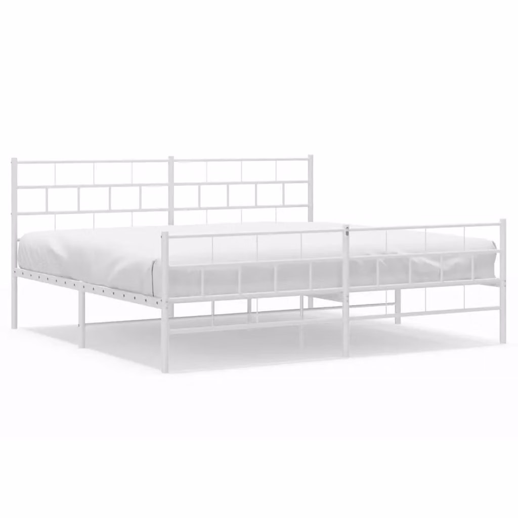 Berkfield Home Metal Bed Frame with Headboard and Footboard in White, W: 183 cm, D: 213 cm – 2