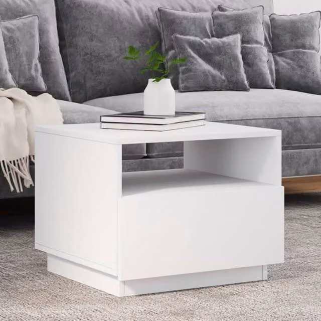 Berkfield Home Modern White Glossy Coffee Table with LED Lights W: 50 cm, D: 49 cm, H: 40 cm