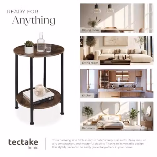 tectake Ballina Bedside Table in Dark Brown with Industrial Design, Diameter: 45 cm, Height: 64 cm – 8