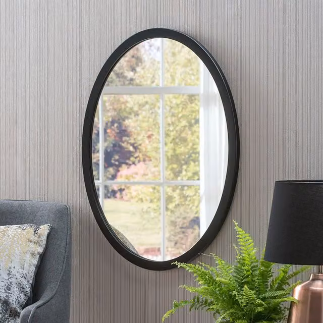Yearn Contemporary Oval Wall Mirror in Black, Width: 55 cm