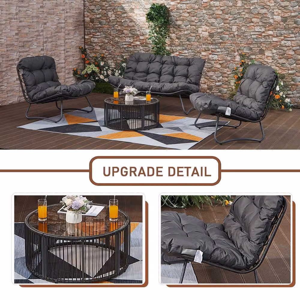 FURNITURE ONE 4 Piece Outdoor Patio Furniture Set with Coffee Table in Dark Grey – 4