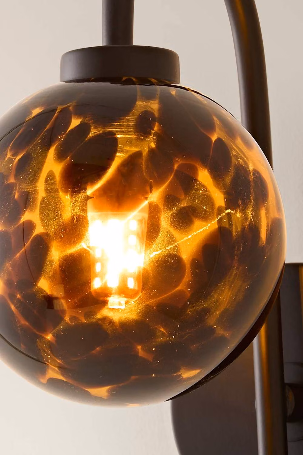 ValueLights Chiara Leopard Print Hand Blown Glass Globe Wall Light in Black and Gold/Brass with Bulb – 4