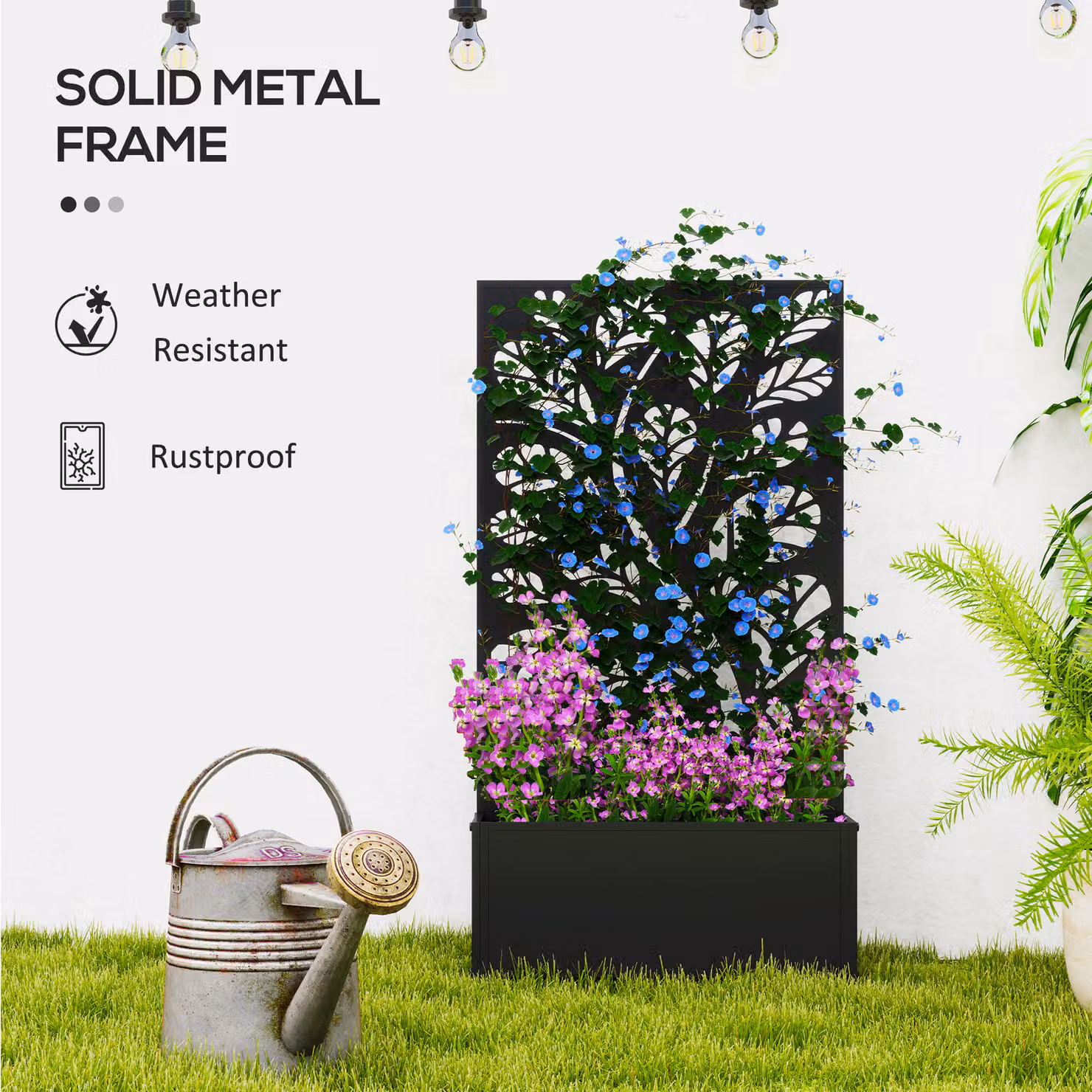 Outsunny Black Metal Outdoor Planter with Back Trellis for Climbers, H 113 x W 80 x D 58 x Depth 23 cm – 6