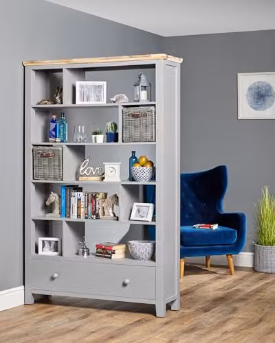 Florence Room Divider Shelving Storage Unit in Dove Grey, H 190 cm x W 120 cm x D 35 cm – 2