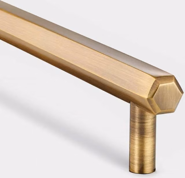 Pushka Home Polished Gold Solid Brass Hexagonal Bar Handle, Hole Centre: 160mm