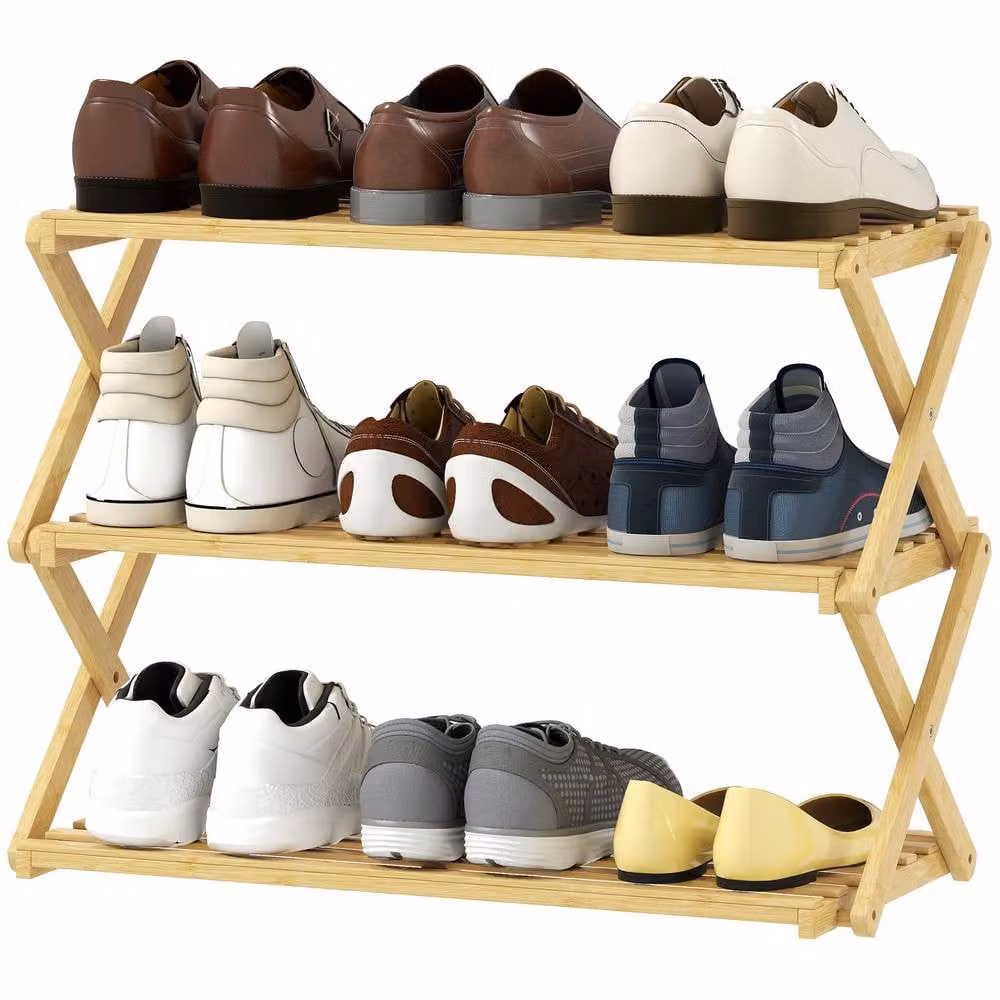 STILVORA Three-Tier Folding Bamboo Shoe Rack in Beige – 3