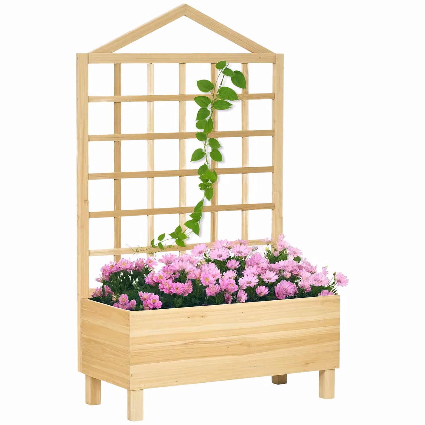 Outsunny Wooden Garden Planters with Trellis for Climbing Plants, Natural Tone, W: 90 cm, D: 43 cm, H: 150 cm – 2