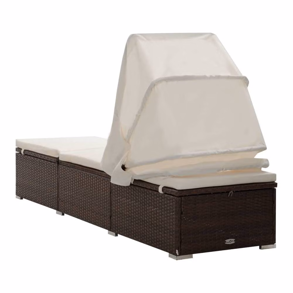 Berkfield Home Brown Poly Rattan Sun Lounger with Canopy and Weatherproof Cushion – 3