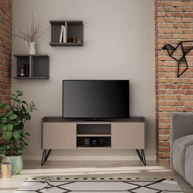 Decortie Klappe Modern TV Stand Multimedia Centre in Mocha Grey and Brown