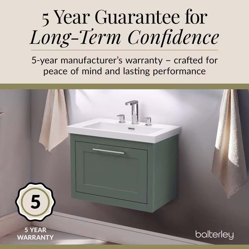 Balterley Blithbury Wall Hung 1 Drawer Vanity Basin Unit, Matt Green, W: 60 cm, D: 45 cm – 4