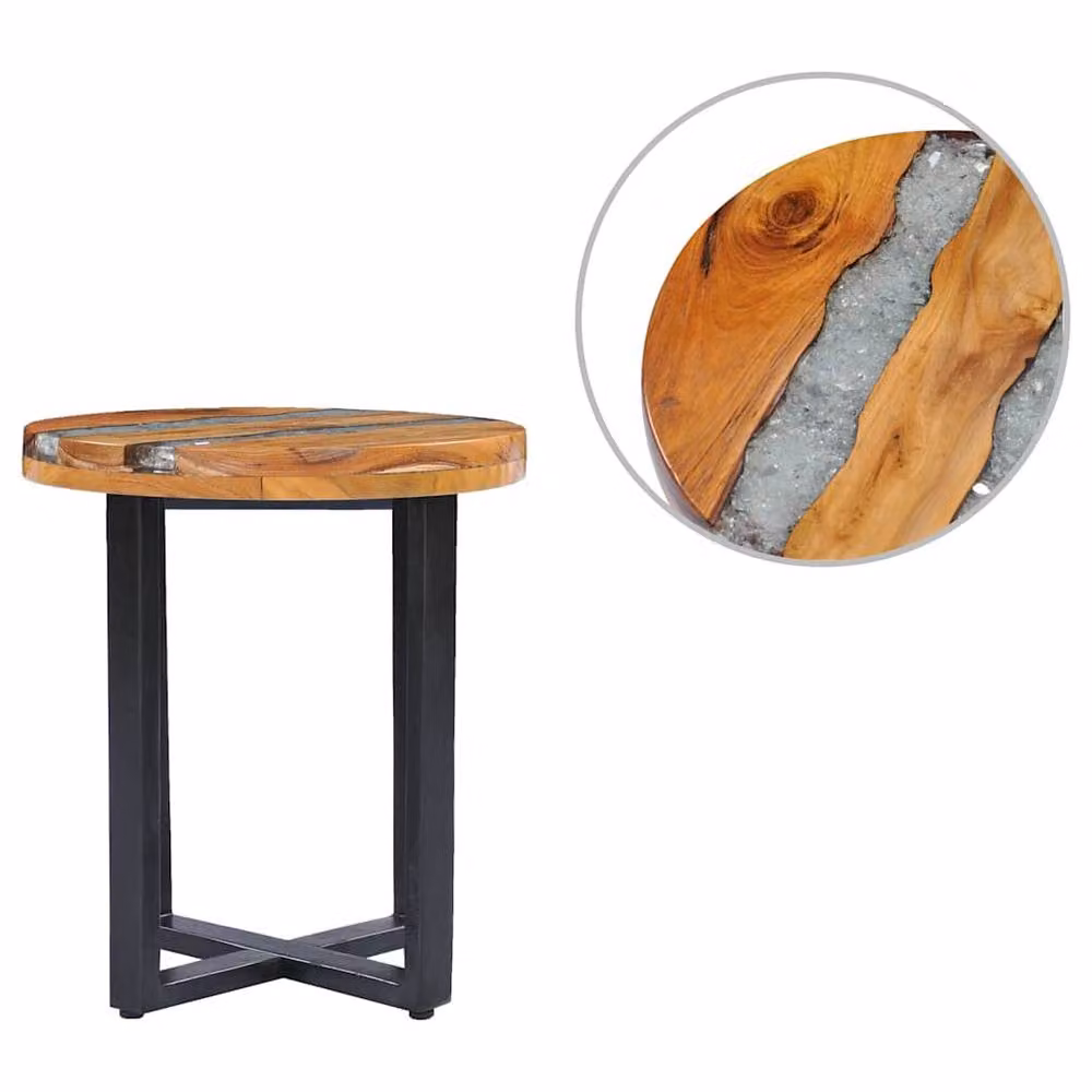 Berkfield Home Round Coffee Table in Teak and Mango Wood with Lacquered Finish, W/D: 40 x 45 cm – 2