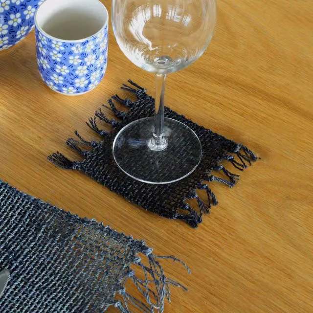 KDMK Handcrafted Rectangular Seagrass Coasters with Fringe, Black, W: 15.0 cm, D: 11.0 cm