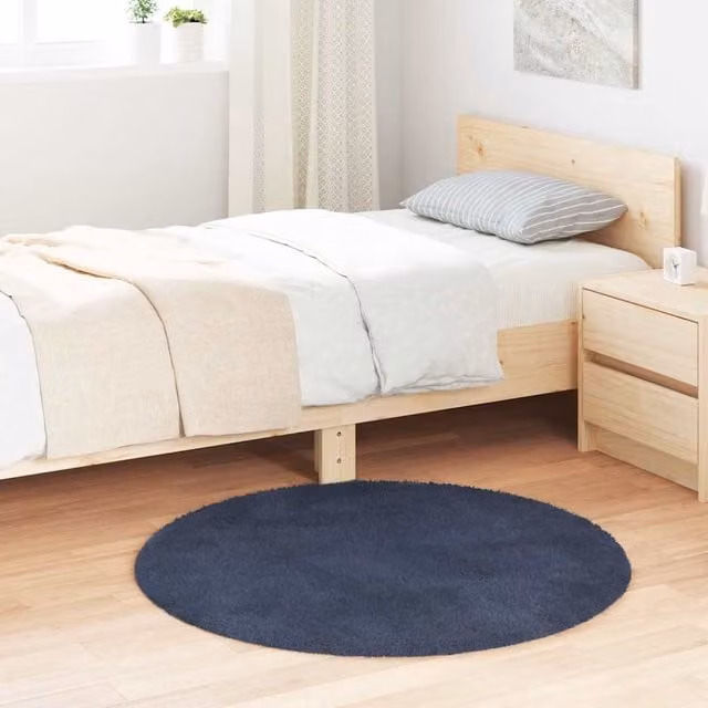 Berkfield Home NAVARRA Navy Blue Shaggy High Pile Polyester Square Rug, W/D/H: 100 x 100 x 1 cm
