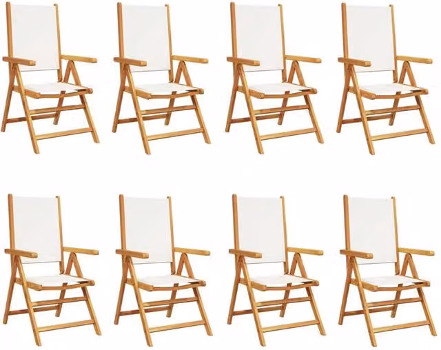 Berkfield Home Set of 8 Reclining Garden Chairs in Cream White Fabric and Acacia Wood