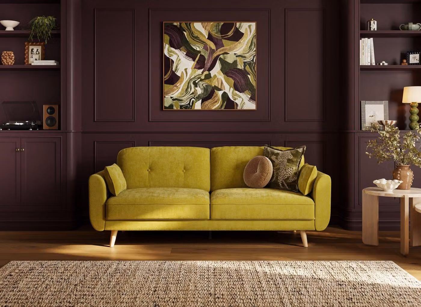 Dreams Ballymena 3-Seater Clic-Clac Sofa Bed in Yellow with Scatter Cushions