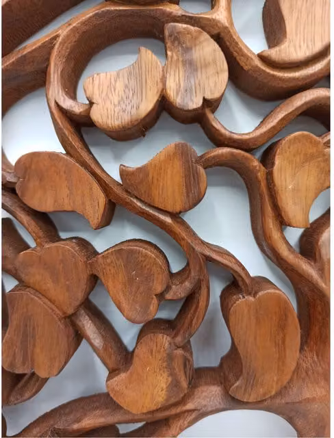 KDMK Tree of Life Love Hand-Carved Sustainable Suar Wood Wall Art, Brown
