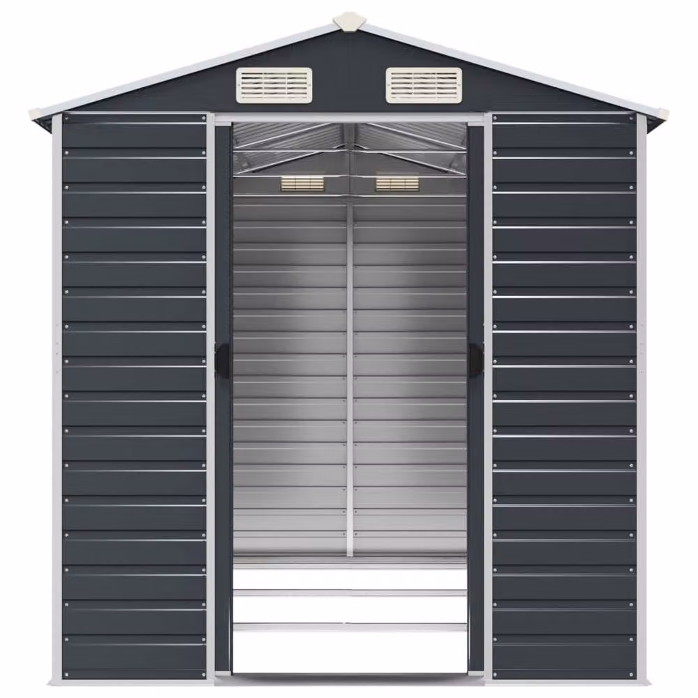 Berkfield Anthracite Galvanised Steel Garden Shed in Dark Grey W/D/H: 191 x 300 x 198 cm – 4