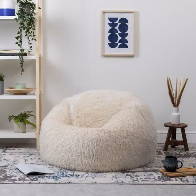 ICON Kingston Classic Dome Bean Bag in Beige Faux Fur