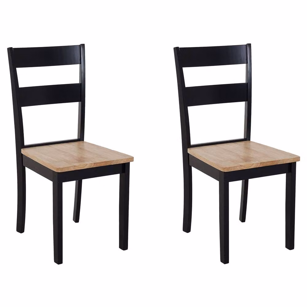 Wyld and Coco Set of 2 Black Lacquered Rubberwood Slat Back Dining Chairs – 2