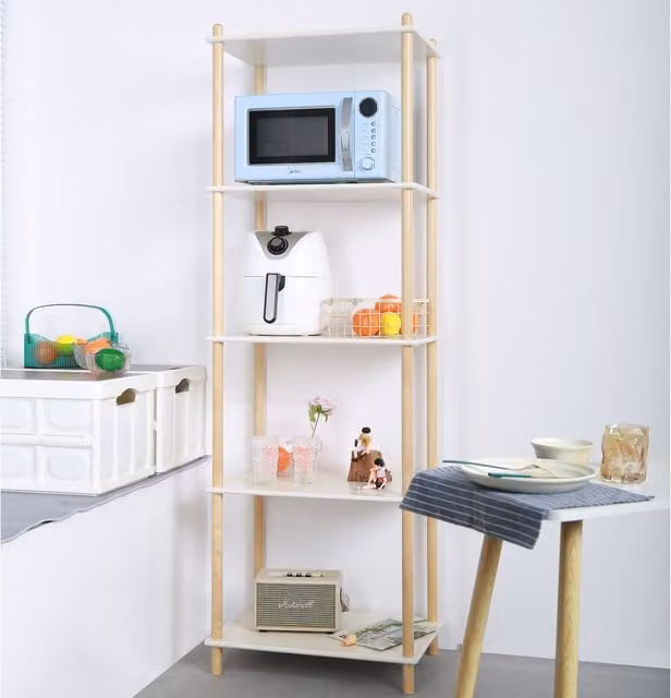 HMD Furniture Birch Wood Book Shelf in White and Natural, H 179 x W 40 x D 40 cm