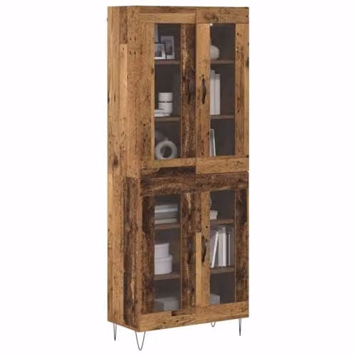 vidaXL Modern Highboard in Brown with Glass Doors, W/D/H: 69.5 x 34 x 90 cm – 1